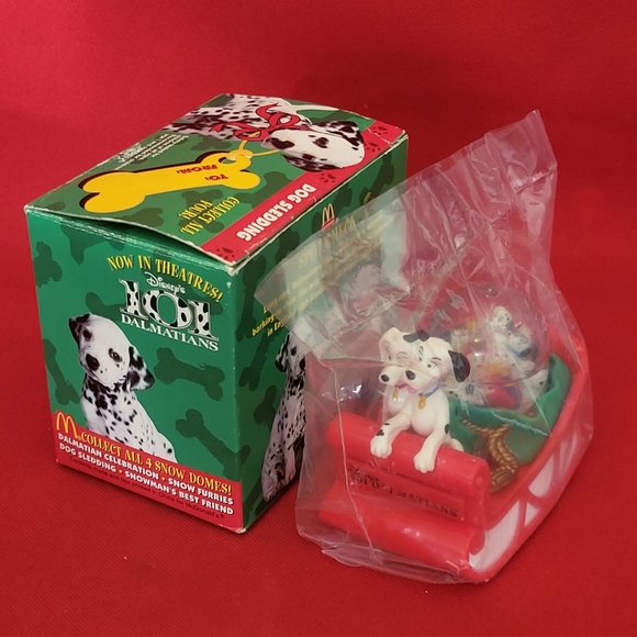 VTG McDonald’s Dalmatians Snow Globe Dome Toy Disney Dog Sledding 1996 NIB - Picture 12 of 12